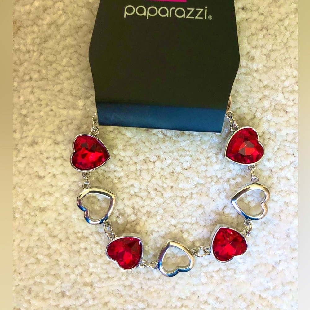 ❤️NEW Ruby Hearts Sparkling Silver Adjustable Bracelet